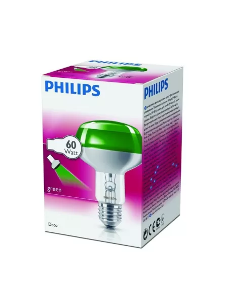 Philips colored reflector incandescent lamp NR80 60 W E27 green